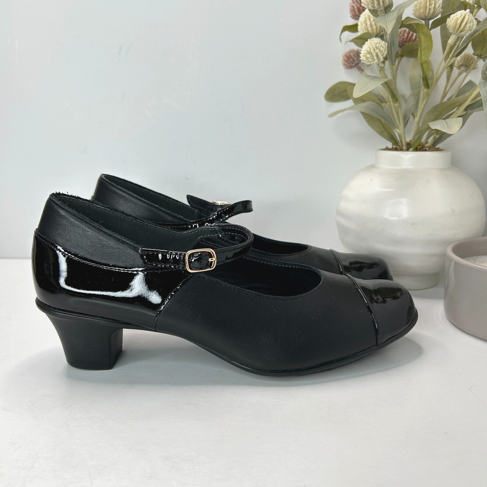 SAS Isabel Mary Jane Heels Black Leather Buckle Shoes 25126472 Women's 8.5W NWOB